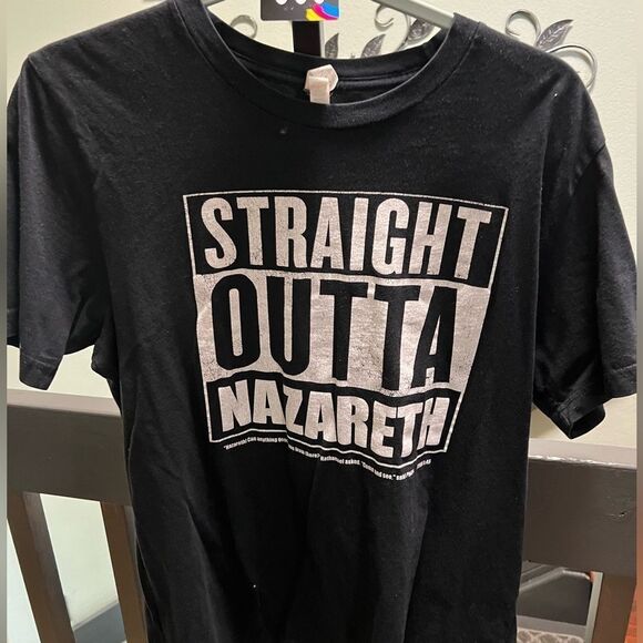 Men’s Large T-Shirt Black “ Straight Out of Nazareth” Graphic T-Shirt #360 - Picture 1 of 5